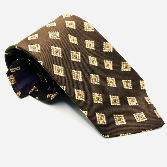 Vintage 70s Brittania Dark Brown Retro Funky Super Wide Geometric Neck Tie - Picture 1 of 4